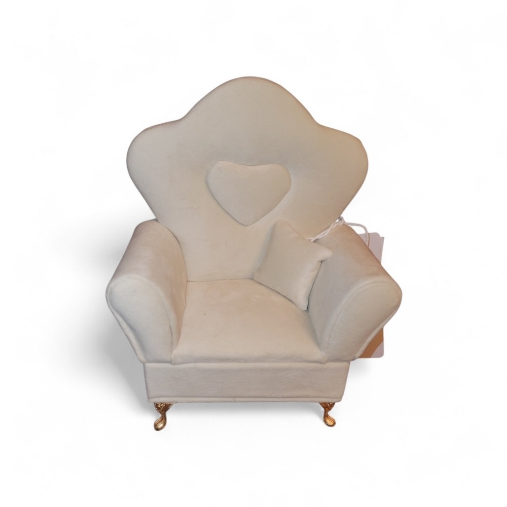Willow & Riley Cream Velvet Armchair Jewelry Box with Mirror Gold Legs NWT